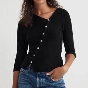 Madewell Black Asymmetrical Button-Front Cardigan XL